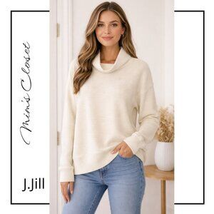 J.JILL Fit Ottoman Cream Colored Ribbed Cowl Neck Knit Top - Size M